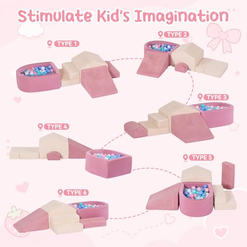 Image of STAOLENE Soft Foam Climbing Blocks with Ball Pit(No Balls) | Indoor Playground Climbing Toys for Toddler 1-3, Ideal Gift for Crawling & Sliding, Machine-washable Covers