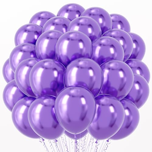 Image of Voircoloria Metallic Purple Balloons, 66pack 12inch Chrome Purple Latex Party Balloons for Birthday Baby Shower Graduation Wedding Valentine's Day Gender Reveal Anniversary Party Decorations