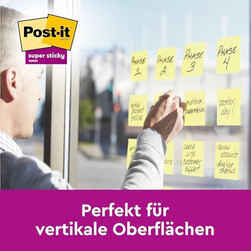 Post-it Super Sticky Notes Kanariengelb, Packung mit 6 Blöcken, 90 Blatt pro Block, 76 mm x 76 mm, Farbe: Gelb - Extra-stark klebende Notizzettel für Notizen, To-Do-Listen und Erinnerungen