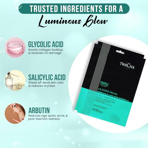 Image of Twacha 10 Steps Facial Kit For KOREAN GLASS SKIN With Glycolic - Salicyclic Acid Instant Brightening Replenishing Glowing Skin Remove Patchy Pigmentation & Get Younger Firmer & Glowing Skin
