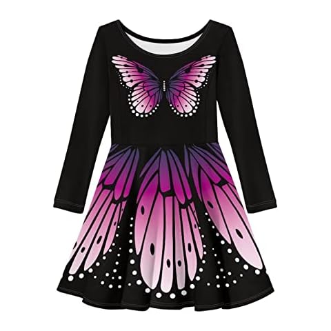 HUIACONG Pink Butterfly Girls Casual Dresses A-Line Swing Dress for 13/14 T Long Sleeve Shirt Dresses Aesthetic Fancy Midi Dress for School Party Fall Outfits Cover