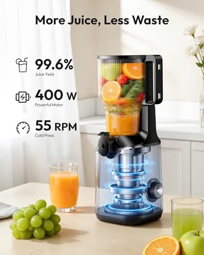 Image of Cold Press Juicer Machines, EUHOMY 5.8 inch Wide Feed Chute, Slow Masticating Juicer for Whole Vegetables and Fruits, 99.6% High Juice Yield, Easy to clean, Juicer Machines with BPA Free
