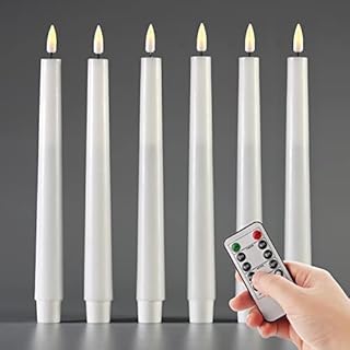Eywamage White Flameless Taper Candles with Remote, Flickering Real Wax LED Battery Operated Christmas Candlesticks Set of 6