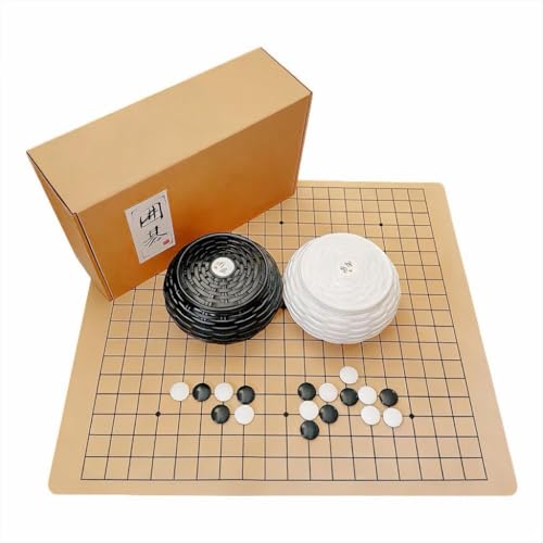 囲碁 セット （ 碁笥 碁石 囲碁盤 ） プラスチック製碁笥 メラミン樹脂製碁石 厚み約6mm スペア碁石付き 19路盤と13路盤の両面使える 人工皮革製 碁盤 初心者 中級者に最適 収納便利 囲碁セット