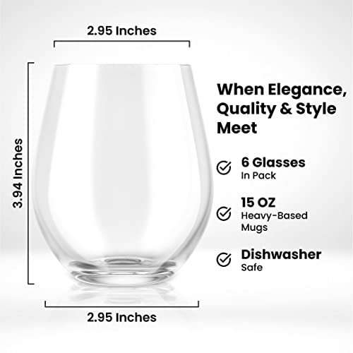 Chef's Star Stemless Wine Glasses Set Of 6, No Stem Wine Glasses With Heavy Base, Ideal For Cocktails, Red Wine And Scotch For Homes And Bars 15 Oz, Set Of 6 #TOP1