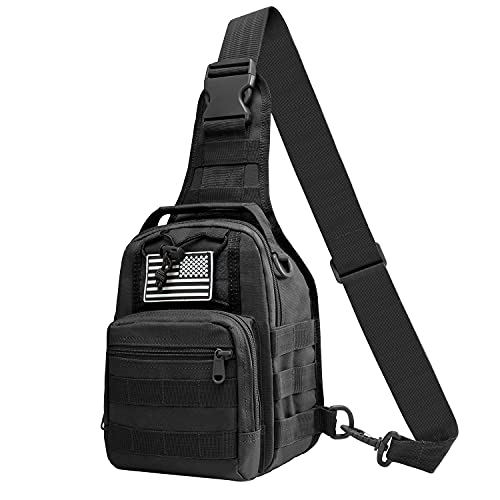 Taktische Sling Bag für Herren Kleiner Sling Rucksack Militär Schultertaschen Molle Brustrucksack mit USA-Flagge Patch Cover