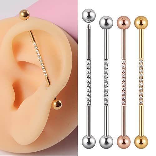 14G CZ Industrial Barbell Earrings for Women Men Surgical Steel Cubic Zircon Industrial Bar Long Cartilage Helix Piercing Barbell Earrings Industrial Piercing Jewelry3