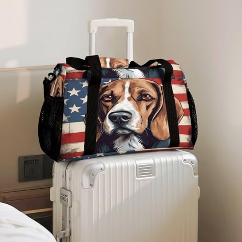 Beagle Dog American Flag Personal Item Bag Travel Duffel Bag Sports Tote Gym Bag Luggage Duffle for Women Men 6