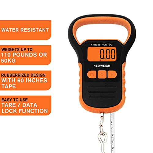 Portable Fishing Scale, Easy To Read, 110Lbs/50Kg, Digital Fishing Scale With Tape Measure, Large Backlight Display, 3 Weighing Units, Fishing Lanyard, Woven Strap, Tare Funcion #TOP2