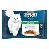 Purina Gourmet Perle Mini Filetes en Salsa, Comida Húmeda para Gato con Pollo, Cordero, Conejo y Ternera, 12 paquetes de 4 sobres de 85g - 48 sobres
