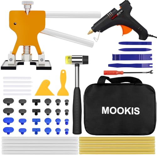 MOOKIS Kit Riparazione Ammaccature 50PCS Tirabolli per Carrozzeria Strumenti per Riparazione di Ammaccature con Estrattore Ammaccature in Oro, 5PCS Utensile di Smontaggio