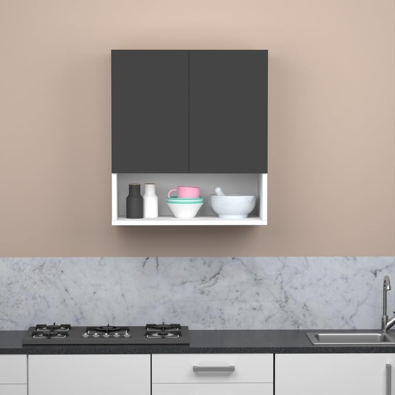 2 Door Multipurpose Wall Mounted Cabinet with Adjustable & Fixed Shelf | Storage for Kitchen, Bathroom, Office & Living Room | Assembly-DIY | Color-White & Grey | Size-60x33x63.8 Cm-image-37
