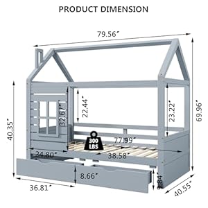 Aoowow Twin Size Kids House Bed with 2 Drawers, Wooden Platform Twin Bed Frame with Window and Roof for Bedroom, Modern Twin Size Kid Playhouse Bed with Slats for Boys Girls, Can be Decorated, Grey Aoowow Twin Size Kids House Bed with 2 Drawers Wooden Platform Twin Bed Frame with Window and Roof for Bedroom Modern Twin Size Kid Playhouse Bed with Slats for Boys Girls Can be Decorated Grey