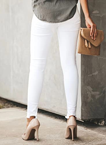 Sidefeel Women's White Jeans High Waisted Skinny Button Fly Raw Hem Elegant Denim Pants2