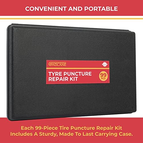 GADLANE Car Tyre Repair Kit - 99pcs Heavy Duty Tubeless Car Tyre Repair Kit, Complete Puncture Repair Kit Car, Truck, Van, Trailer, Campervan, Motorcycle & More - 99 Piece Set