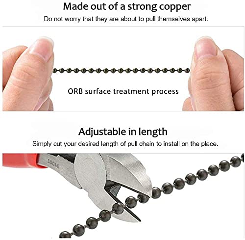 Image of Ceiling Fan Chain Extender Set, 12 Inch Ornaments Extension Chains with Decorative Light Bulb and Fan Cord, Black Copper
