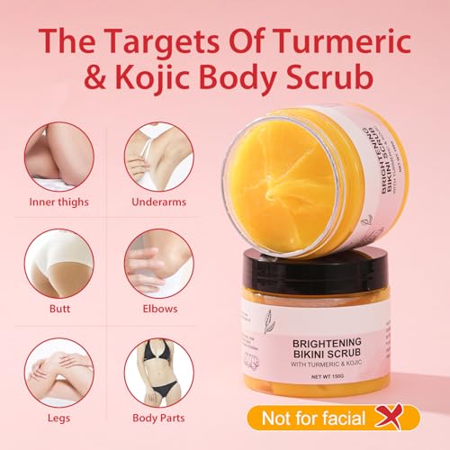 Turmeric and Kojic Body Scrub, Exfoilating and Brightening Body Scrub for Bikini Area, Armpit, Butt, Back, Underarm and Dull Skin, Body Exfoliator for Ingrown Hair for Deep Cleansing - Image 4