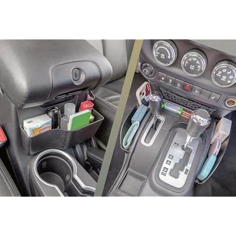 PIMCAR 2PCS Tray Compatible with 2011-2018 Jeep Wrangler JK/JKU Gear Shift Side Organizer and Center Console Hanging Storage Box, Unlimited Sahara Rubicon Sport Willy Interior Accessories Cover
