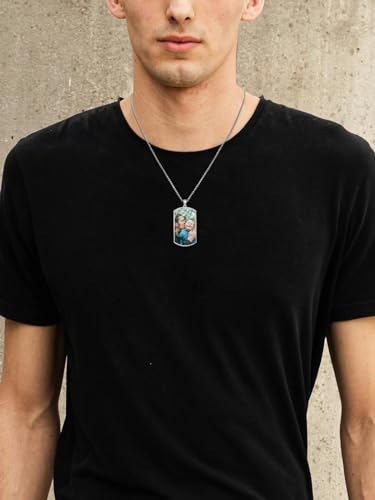 PiercingJak Personalisierte Dog Tag Halskette Foto Text Beidseitig Gravur Edelstahl Hundemarke Anhänger mit 24'' Kette Memorial Schmuck Liebe Freundschaft Geschenke für Damen Herren