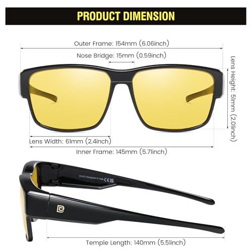 Image of DUCO Polarized Fit Over Sunglasses for Men and Women UV400 Protection Retro Square Wrap Around Shades for Driving Riding 8986
