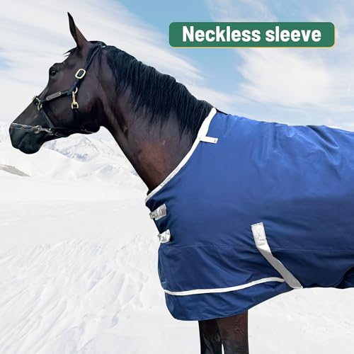 Image of 1200D Horse Turnout Blanket with Detachable Neck Cover, Medium Weight Water-Resistant Blanket,Winter Horse Blanket for Real Horses(72in /135cm)