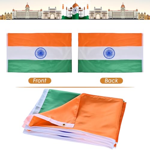 Image of AhfuLife India Flag Indian Flag 3x5 Ft, Large Indian National Flags for Outside - Double Side with Brass Eyelets for Olympic Party Decorations, Bar Garden Street Decoration Indoor Outdoor