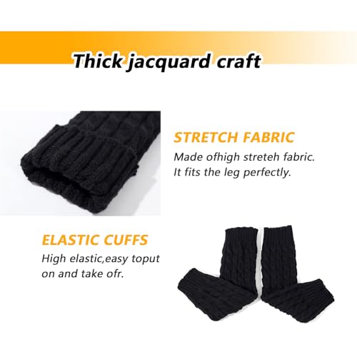 Image of QUUPY 1 Pair Black Knit Knitted Leg Warmer Knee High Winter Thermal Warm Long Boot Socks Women Footless Socks for Yoga Ballet Dance