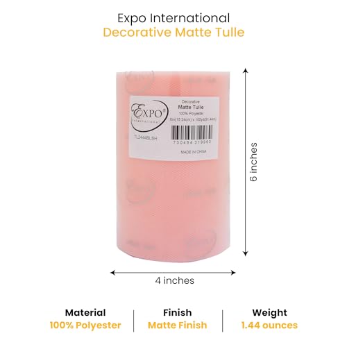 Image of Expo International Decorative Matte Tulle, Roll /Spool of 6 inch X 100 Yards, Lightweight Polyester Tulle Fabric for Tutus, Costumes, and Party Decorations, Washable, Easy-to-Use, Blush Pink