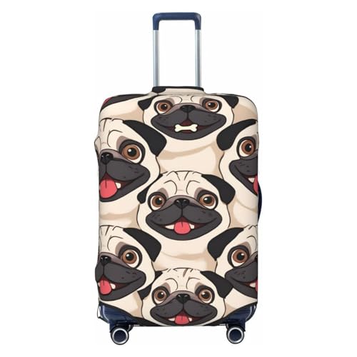 Cute Pug Face Luggage Cover Elastic Washable Protector Anti-Scratch Travel Suitcase Covers With Concealed Zipper For 18-32 Inch Luggage X-Large
