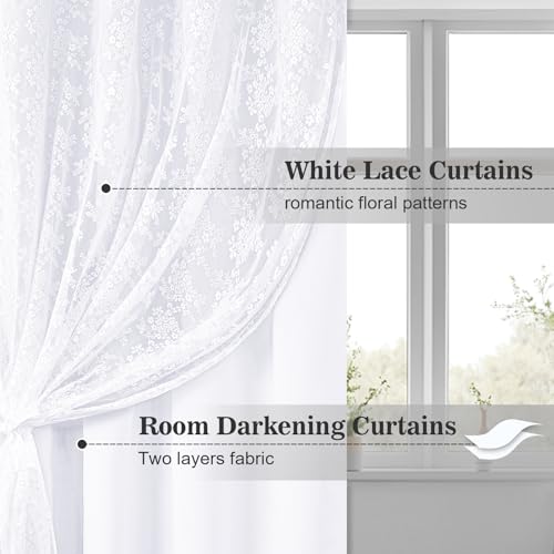 Image of Yinhua White Kitchen Curtains 36 Inch Length Double Layer Blackout Curtains for Kitchen Rod Pocket Short Curtain for Windows, Small Window Curtain for Bathroom, Living Room, 2 Panels