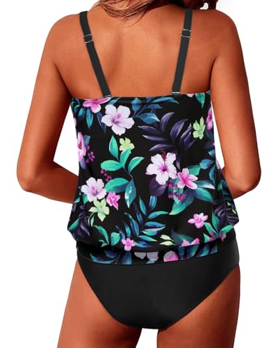 Image of Yonique Two Piece Tankini Swimsuits for Women Blouson Bathing Suits Modest Swimwear