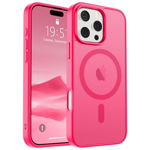 Image of SUPFINE Magnetic for iPhone 16 Pro Max Case (Compatible with MagSafe) (Military Grade Drop Protection) Slim Translucent Matte Shockproof with Anti-Fingerprint Phone Case, Hot Pink