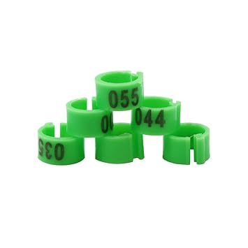 ZHIMUREN Numbered Pigeon Leg Bands Poultry Leg Rings for Birds Chicken Quail Dove Pigeon Foot Rings 001 to 100 (Green)