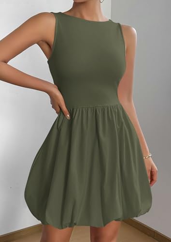 Image of PRETTYGARDEN Summer Dresses for Women 2026 Casual Mini Short Cocktail Dress Sleeveless Tank Crew Neck Bubble Sundress Pockets