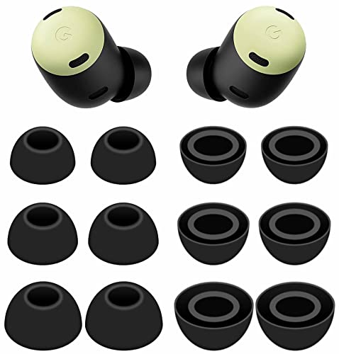 6 Pairs Eartips Compatible with Pixel Buds Pro Ear Tips Buds Replacement Silicone Rubber Earbuds Gel Earplug Wing Fit in Case Accessories Compatible with Google Pixel Buds Pro - S/M/L Black