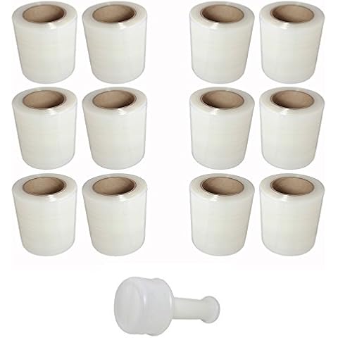 TOTALPACK - 5"x 1000 FT Roll -80 Gauge Thick + Hybrid technology with Dispenser, 12 Pack Stretch Moving & Packing Wrap. Industrial Strength, Clear Plastic Pallet Shrink Film Ideal For Furniture, Boxes Cover