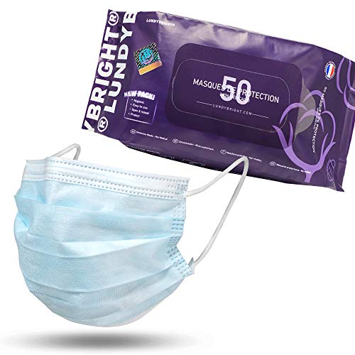 LundyBright - Mascherina monouso a 3 strati, con clip per naso