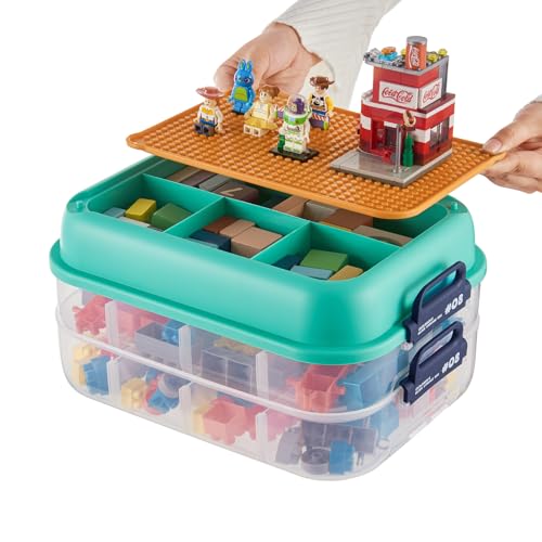 UFORU Plastic Organizers Storage with Building Bricks for lego, Organizing Containers with Adjustable Compartments, Clear Storage Bins for Crafts