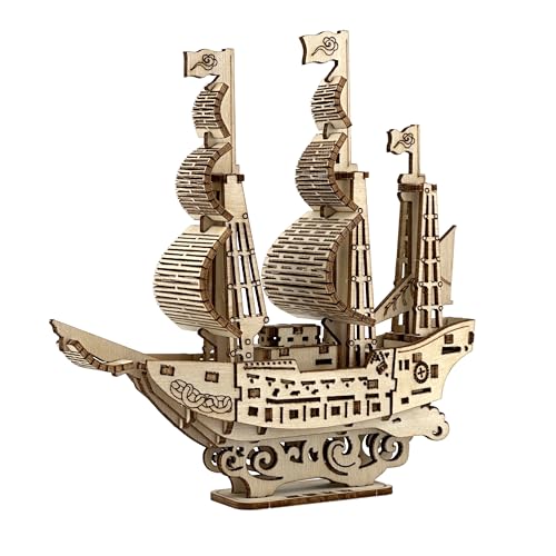 MPIUET 3D Wooden Sailboat Puzzle for Adults, Sailship‌ Model Kits to Build, 3D Jigsaw Brain Teaser...