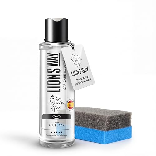 LionsWay: Restaurador de Plásticos Coche y Moto. Potente Gel Renovador e Hidratador. No Oleoso, Efecto Seco y Duradero. Ideal para Plásticos De Interior. (500ml + Esponja)