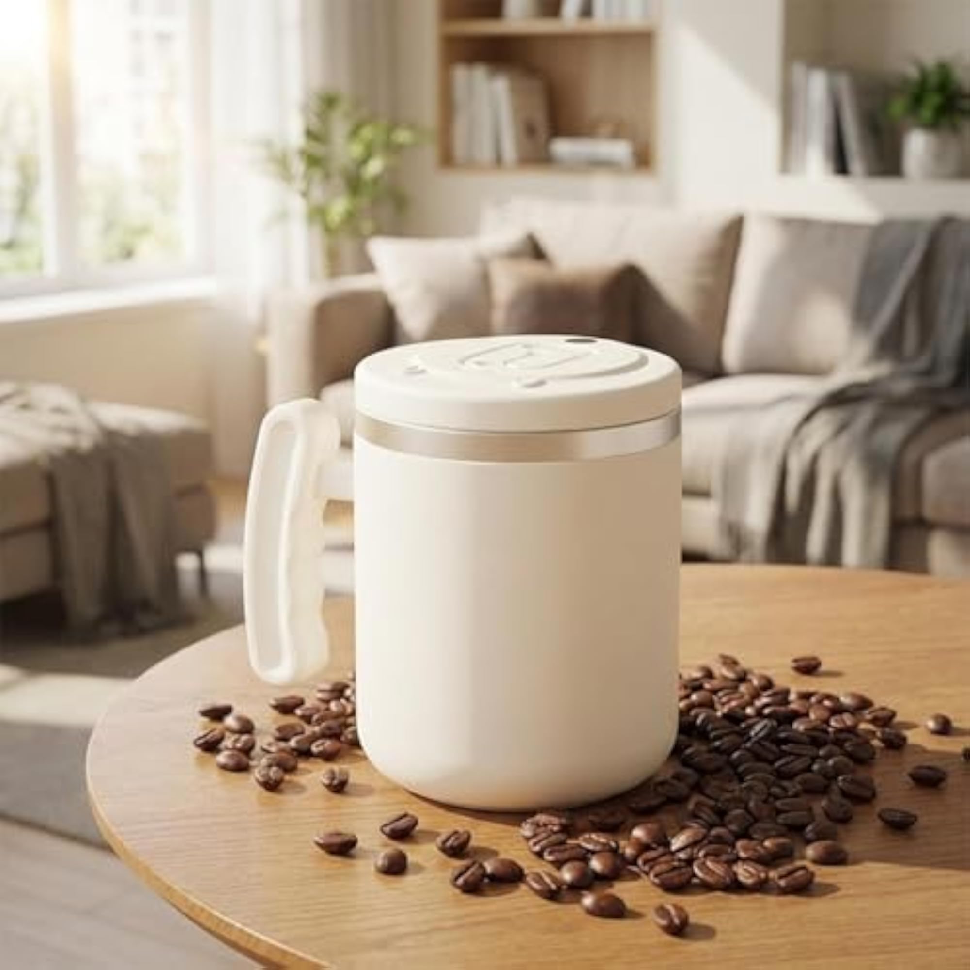 Automatic Stirring Coffee Mug, Beige Mixing Cup