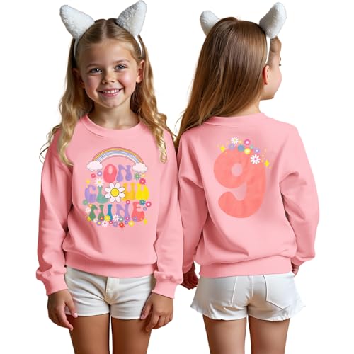 AG AGUU On Cloud Nine Sweatshirts Kid Girl Birthday Shirt 9th Crewneck Pullover B-Day Outfit Long Sleeve Fall Top 9Y Clothes(Pink-9th,L)