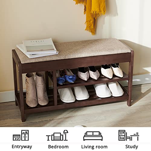 Meuble rangement chaussures bois d'entrée avec banc rustique jaune