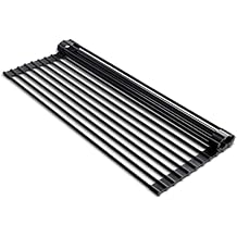 edge Roll Up Dish Drainer, Over The Sink Multi-Purpose Foldable Drying Rack, Silicone Coated Black, Medium- 17" x 13.1"