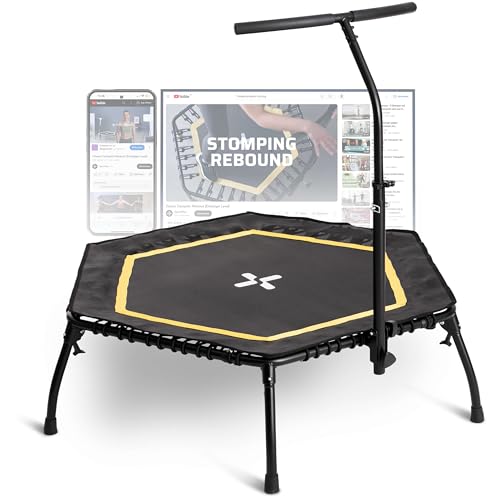SportPlus Trampoline de Fitness Pliable pour la Maison, avec Barre d'appui réglable en Hauteur, protège Les articulations, Suspension en Caoutchouc Souple, très...