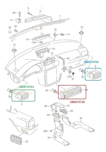 Rejilla de ventilación de calefactor para salpicadero de Passat B5 5