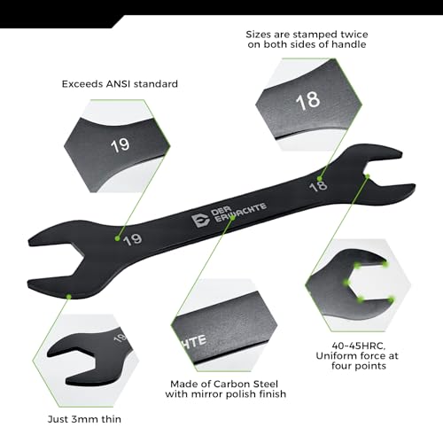 Image of Der Erwachte Super-Thin Open End Wrench Set, SAE, 6-Piece,3 /8 inch to 1-1 /16 inch, Black Electrophoretic Coating, with Rolling Pouch