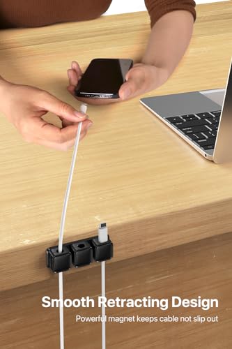 Smofish 6 Pack de Clips Magnéticos para Cable, Organizadores de Cable con 10 Ranuras, Soportes Fuertes para Carga de Teléfono, Mantenedores de Cables para Escritorio, Mesita de Noche, Cocina y Oficina (Negro) miniatura 3