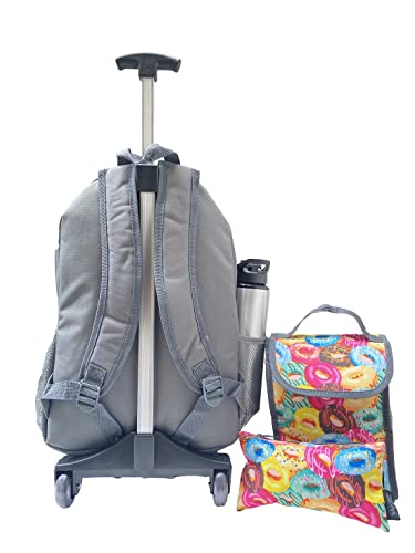 Kit Mochila de Rodinhas Feminina Escolar Estojo e Lancheira