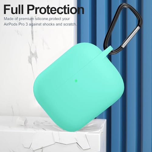 Image of New Soft Silicone Case Compatible with Apple AirPods Pro 3 Generation (2025) Protective Silicone 360 Full Protection Dust-Proof Shockproof Case Cover with Hook (Cover Only) (Teal)